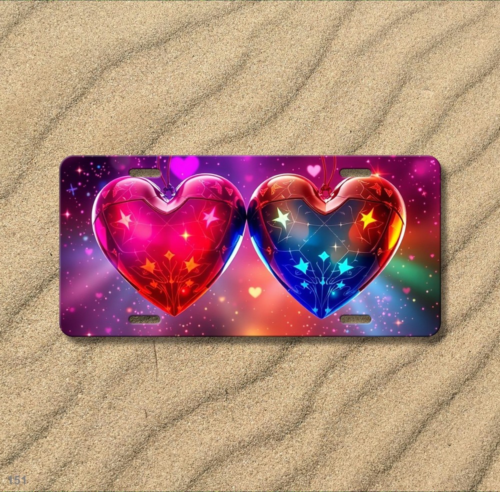 Premium Hearts License Plate Personalized Front Bumper Plate Unique Gift