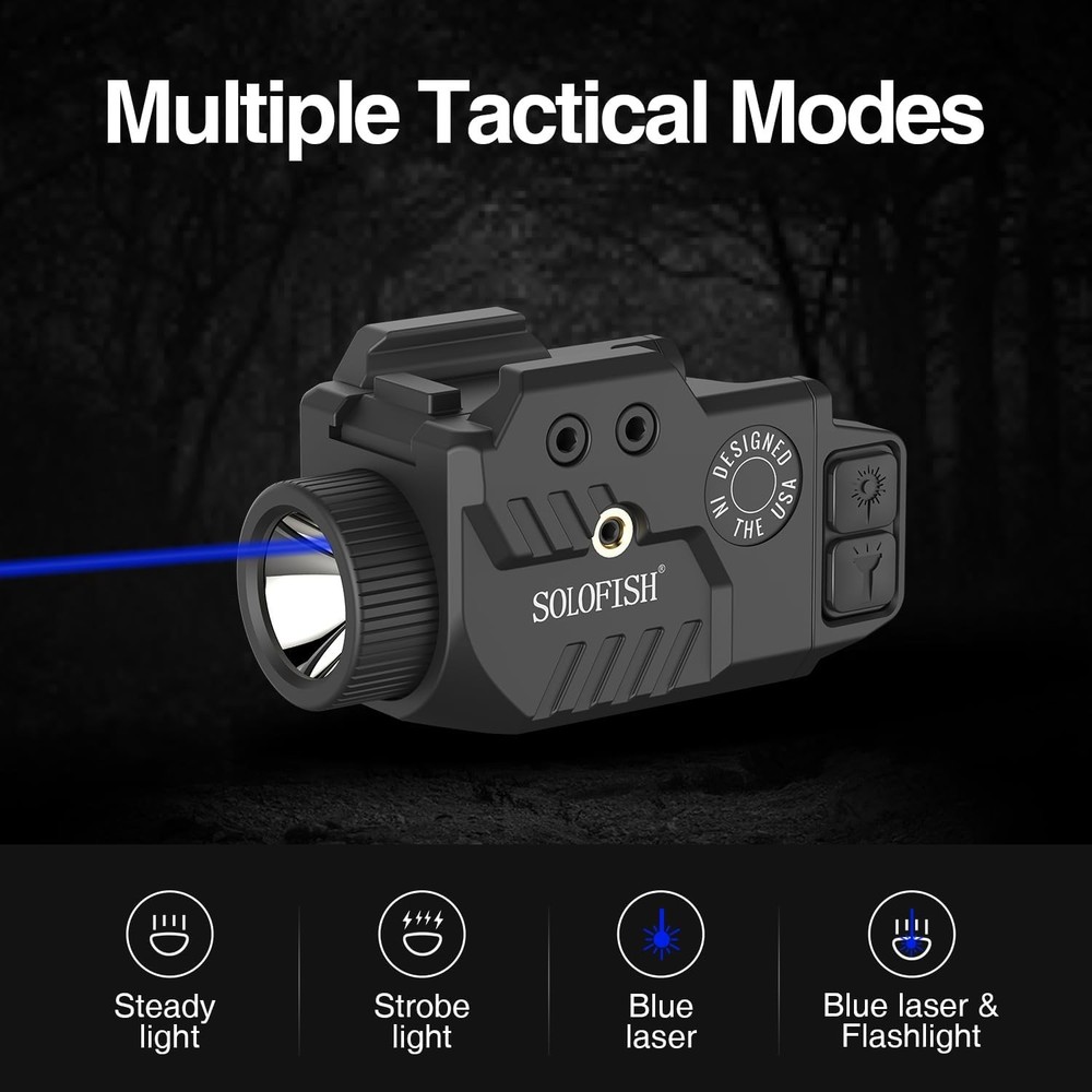 Solofish 800lm Adjustable Pistol Light Laser Blue Combo