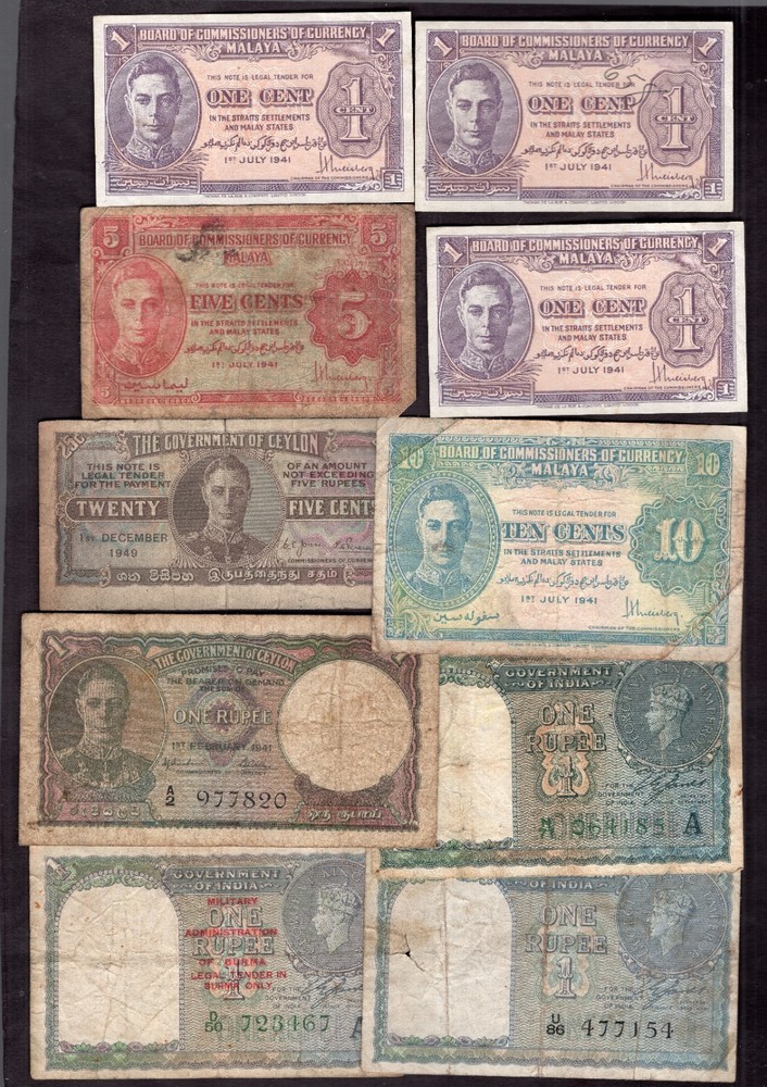 British Empire. 10, George VI banknotes, mixed grades.