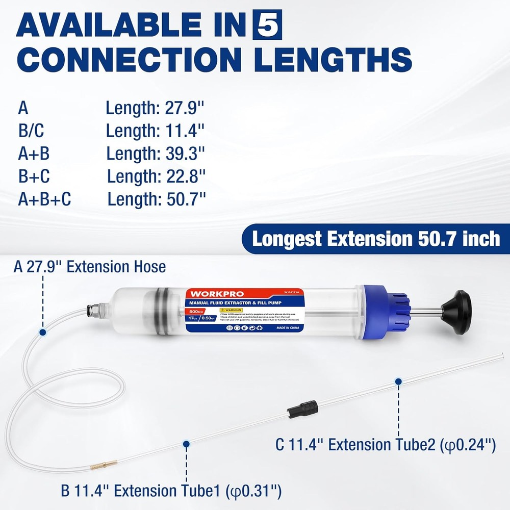 WORKPRO 500CC Fluid Extractor Oil Extractor Long Hose Brake Fluid Extractor NEW