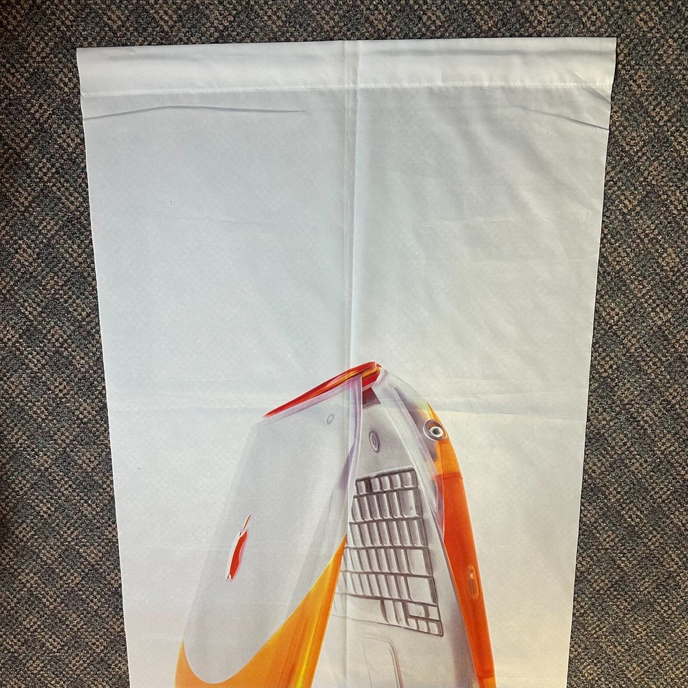 VERY RARE _ FABRIC BANNER _ ORANGE iBOOK _ APPLE COMPUTER _ Think different 1999