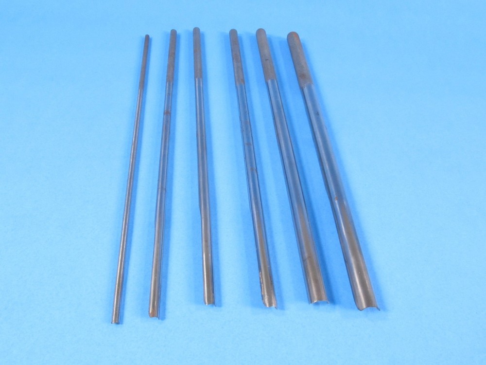 uncommon set 6 drill rod style wood gouges or carving tools w/ knurled handles