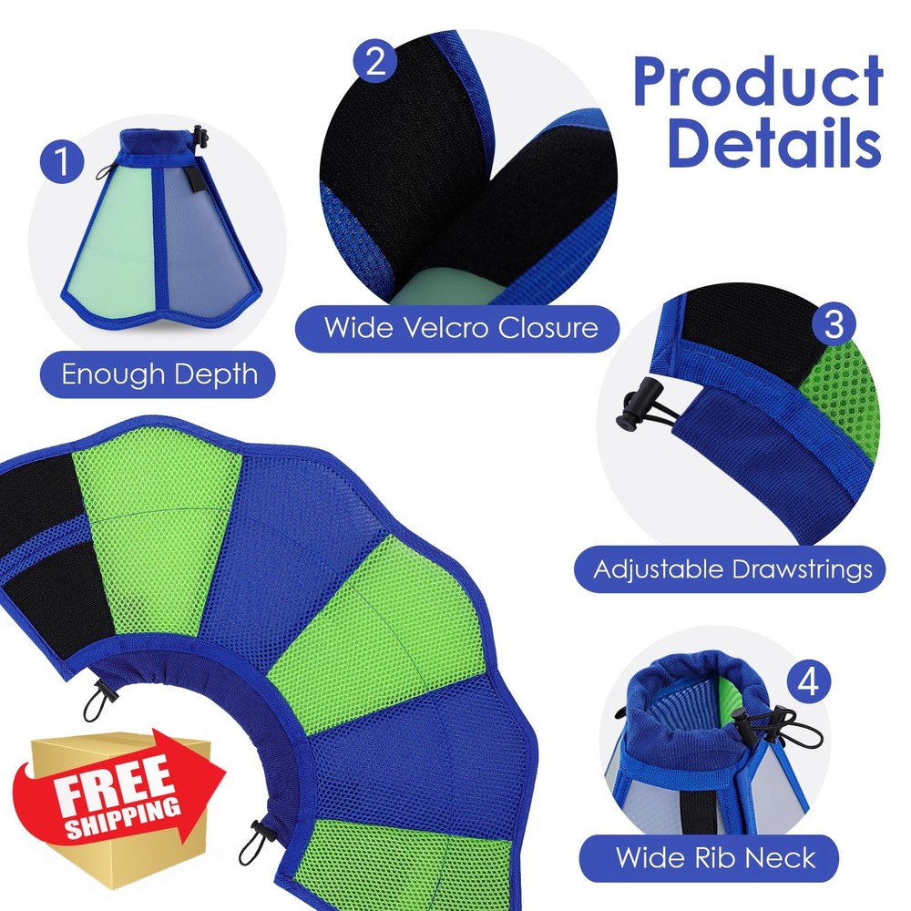AOFITEE Soft Cone Dog Recovery Collar Bluegreen Medium Adjustable