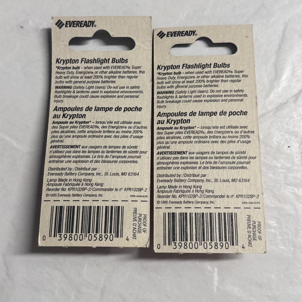NEW 2 Pack Everyday KPR102 2D Krypton Flashlight Bulbs (4 Total)