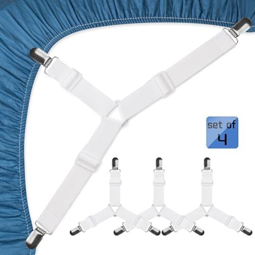 Bed Sheet Straps, Easy to Install Bed Sheet Clips, Fitted A-white, 4pcs Set