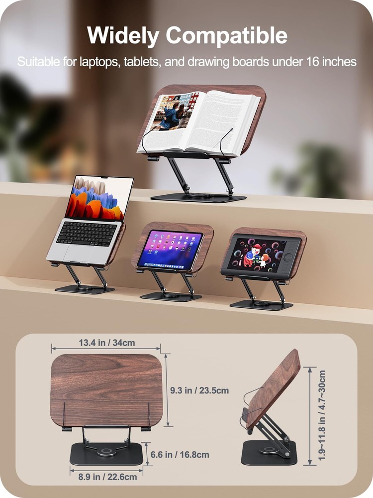 Book Stand for Reading 360° Adjustable Holder Foldable Cookbook Textbook Bible