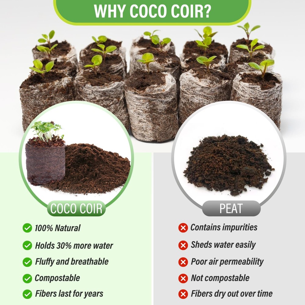 50 PCS 30mm Coco Coir Pellets Seed Starter Pods, Compressed Seed Starting Coc...