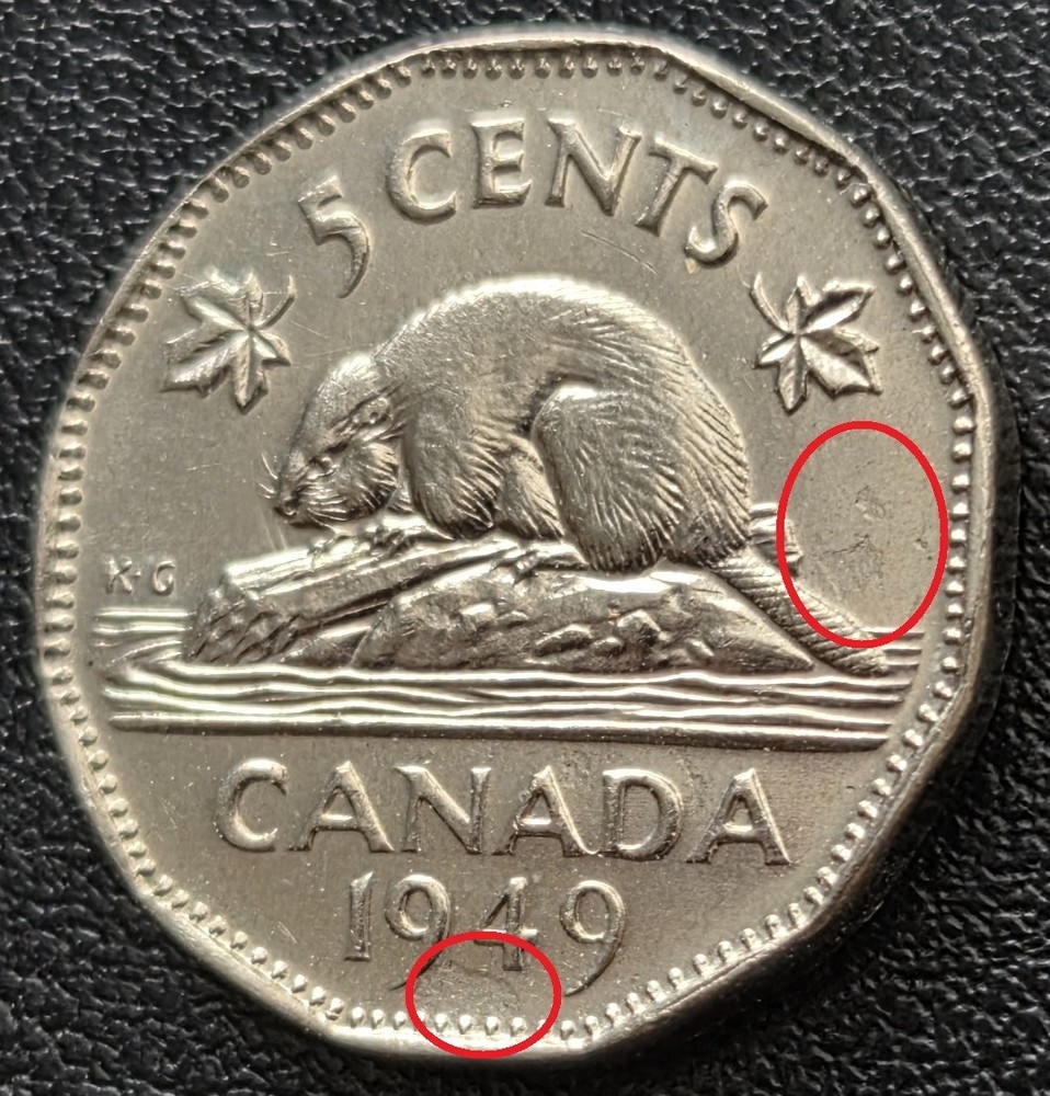 1949 Canada 5¢ Nickel BU UNC MS63+ Lustrous CLASH MARKS