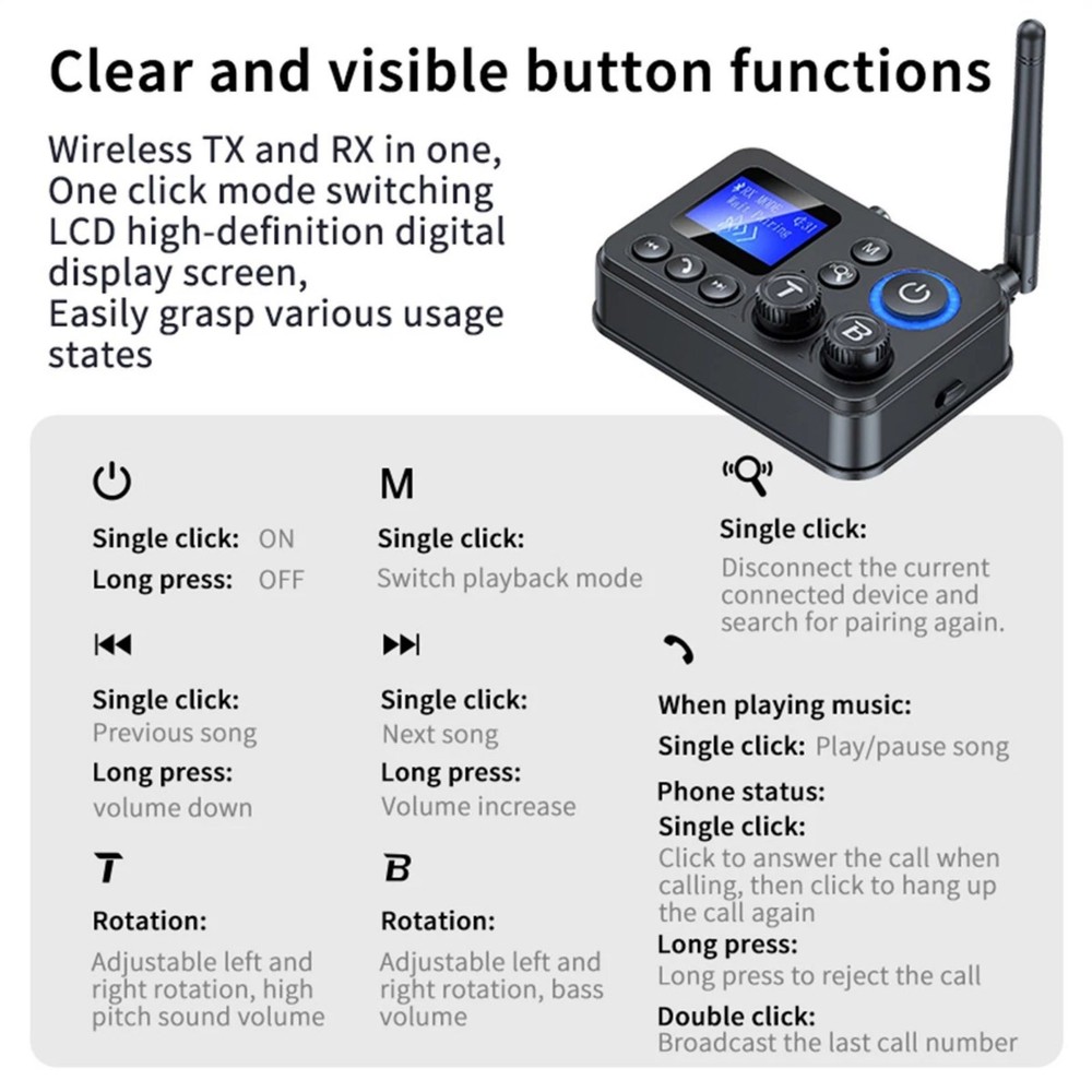 For Bluetooth 5.4 Transmitter Receiver 3.5mm AUX RCA Audio Adapter Professional