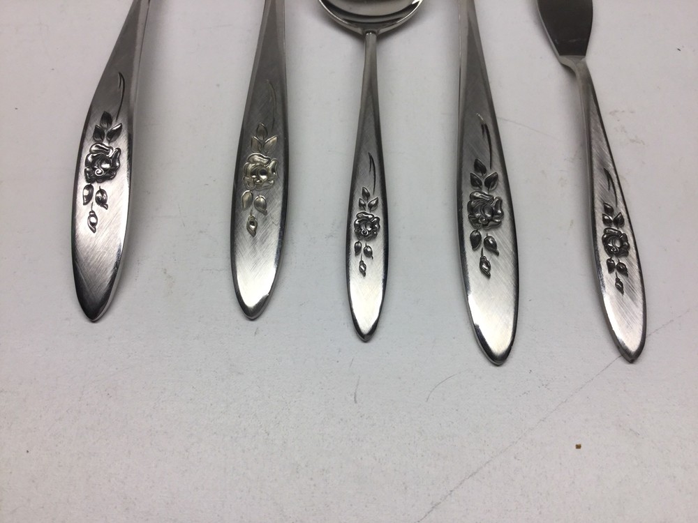 5 Piece Oneida Rose Shadow Stainless Flatware Pierced Fork Meat Fork Etc.