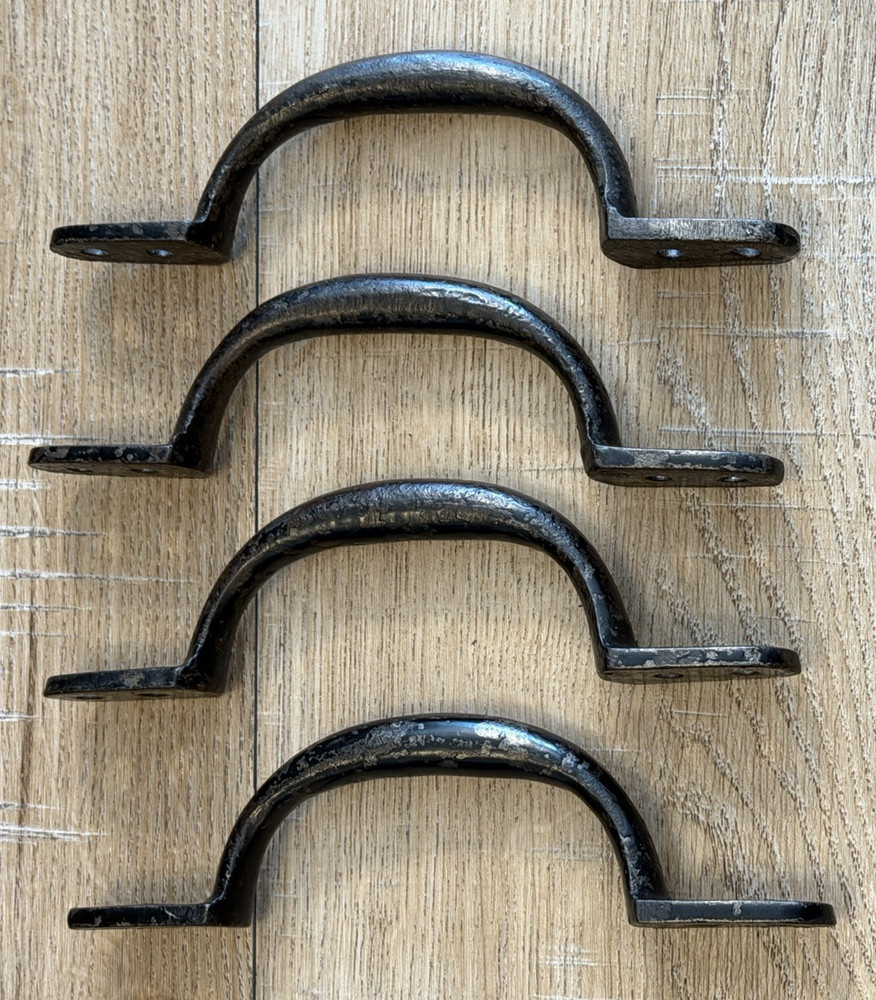 X4 VINTAGE IRON PULL HANDLES RUSTIC D HANDLES