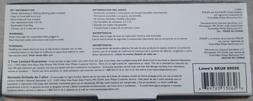 NIB Phillips 100 Green Mini Light Set