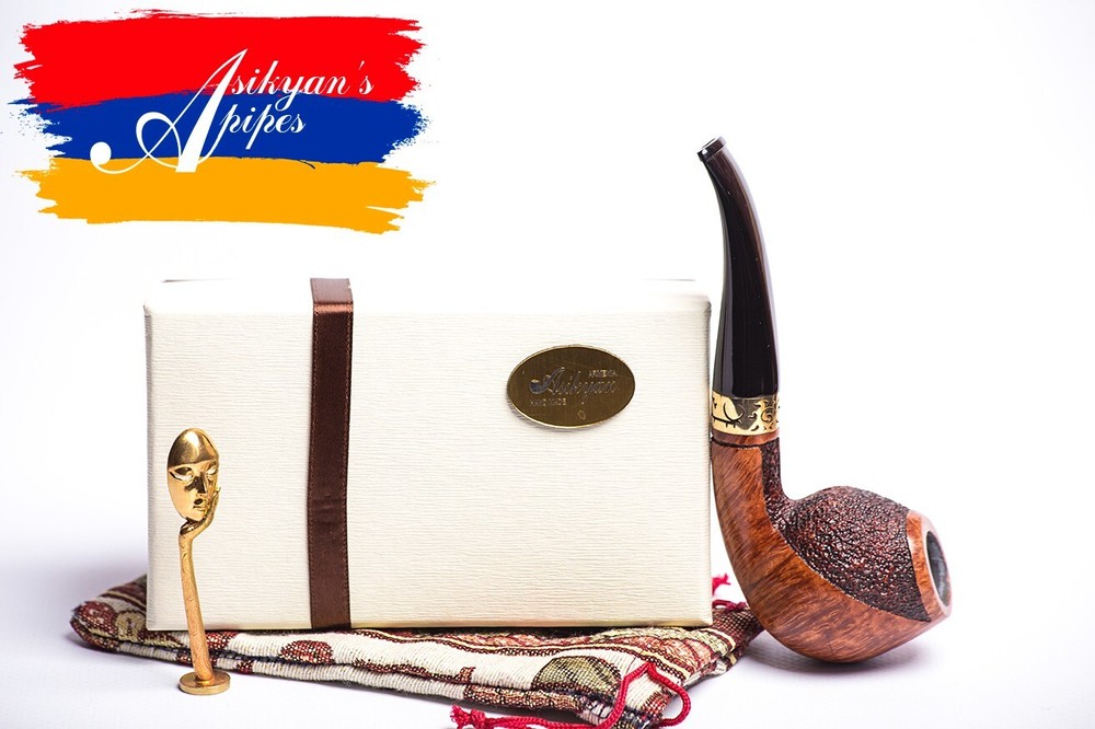 Asikyan Pipe #312/23 Bent Egg Smooth Partly Art Rusticated Hand Made