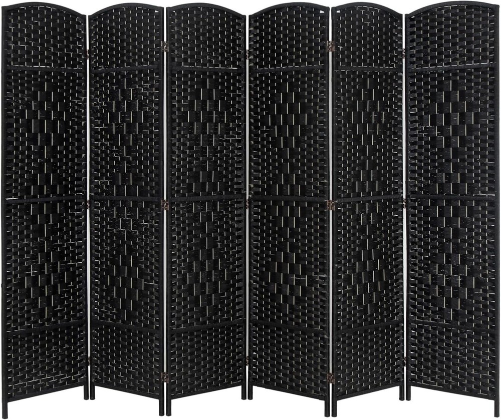 Room Divider 6 Panel Room Screen Divider Wooden Screen Folding Portable, Black