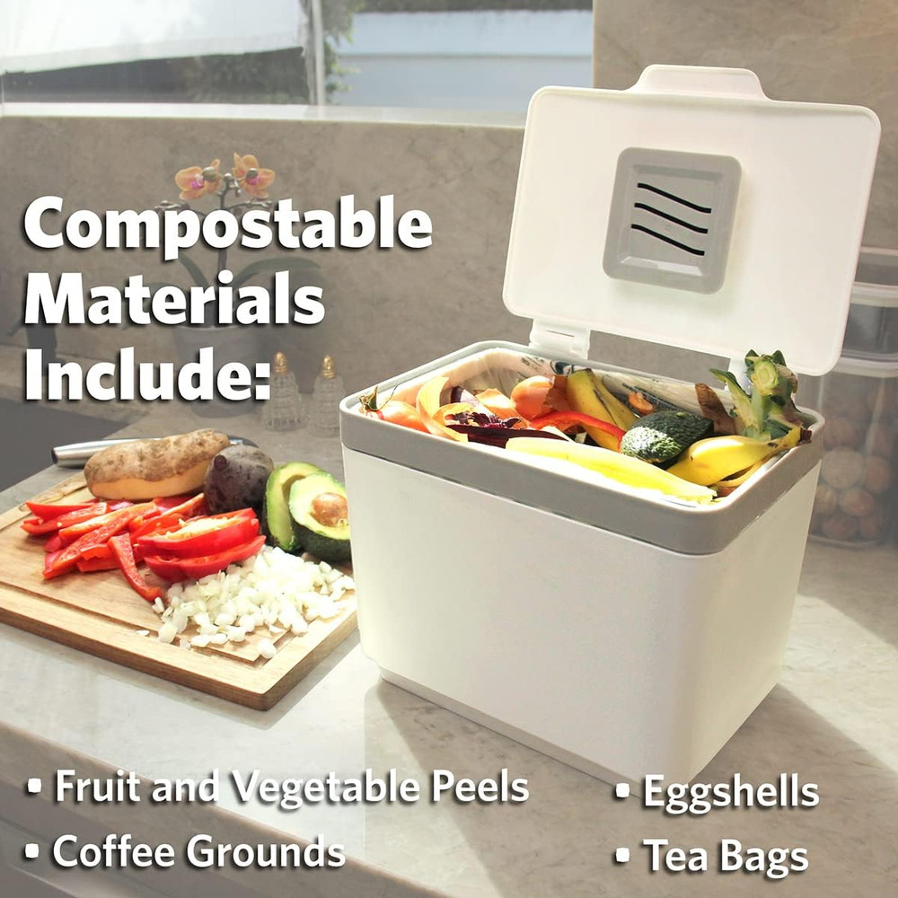 Compost Bin for Kitchen, 1.5 Gallon | Plastic Container with Removable Inner Bas