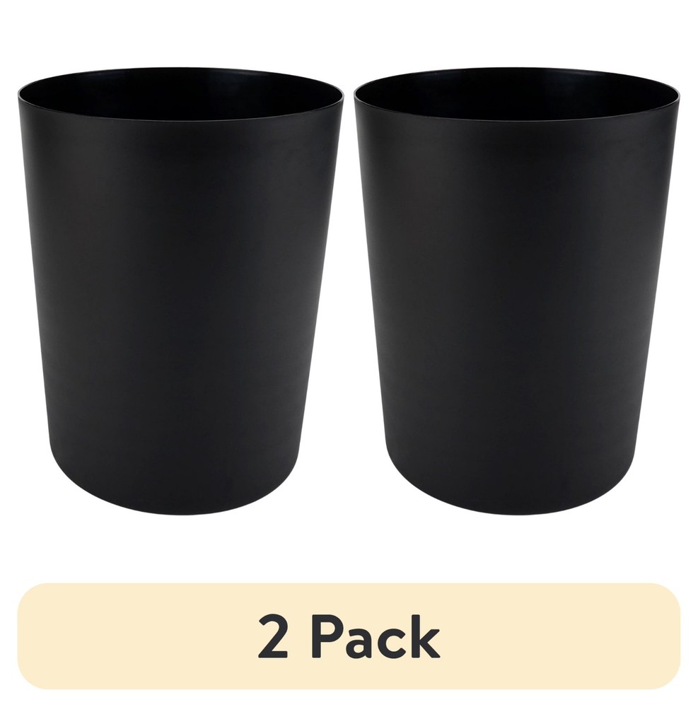 2 pack Mainstays Bathroom Trash Can, 5 Gallon Plastic Garbage Bucket Black