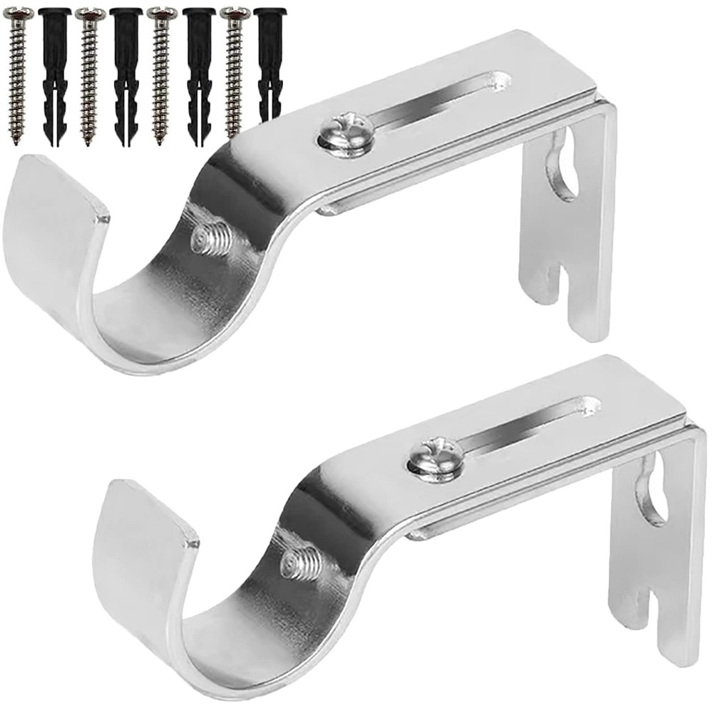 Curtain Rod Brackets for Adjustable, 2 Pack Premium Bracket Silver