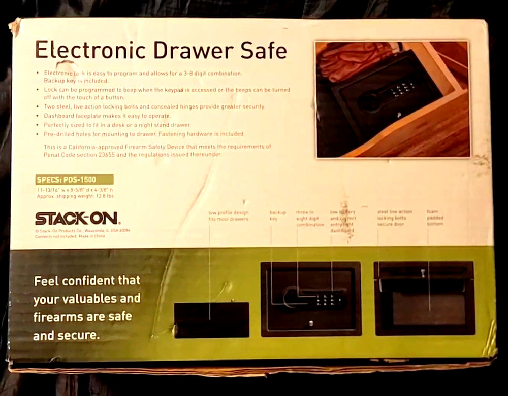 Stack-On PDS-1500 Electronic Drawer Safe For Gun Firearm Backup Key 13 lbs