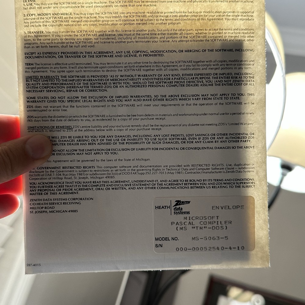 Zenith Data Systems Heath Computer Microsoft PASCAL Compiler MS-DOS Software