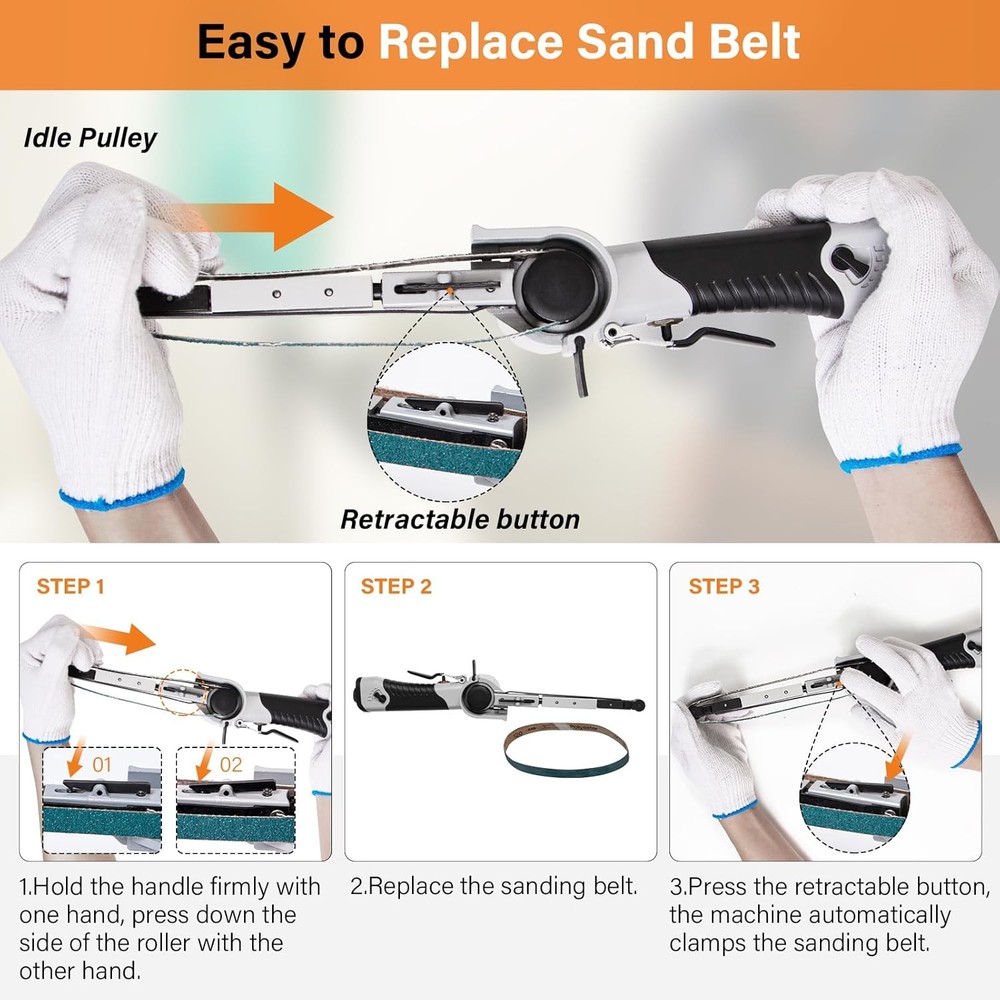 1/2" x 18" Air Belt Sander - Mini All Angle Handheld Sander