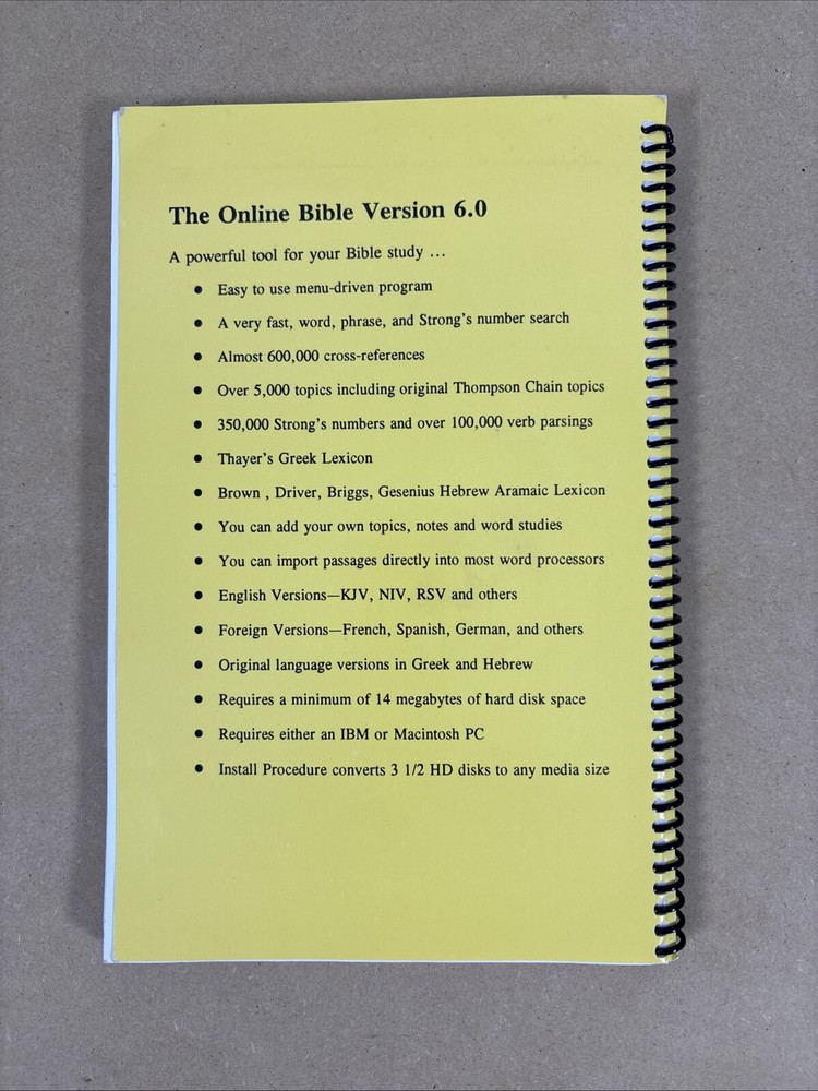 Vintage 1992 Online Holy Bible User's Guide Version 6 for Software