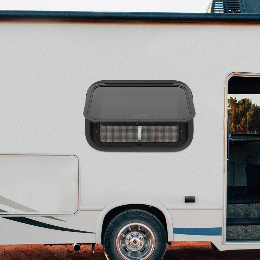 RV Exit Window W/ Trim Ring & Screen Push Out Camper Venting Window 22*15 Inch