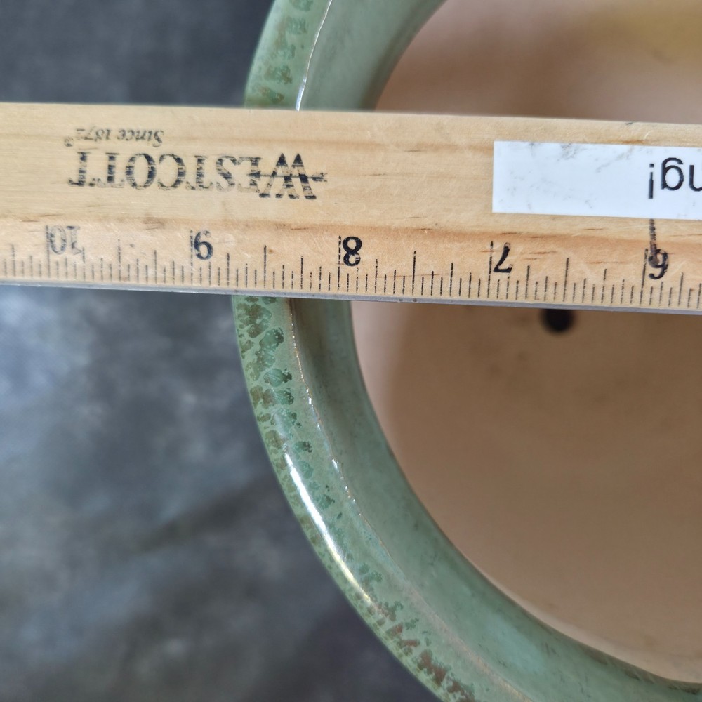 Sage Green Glaze Ceramic Round Planter 8 3/4" High Nice