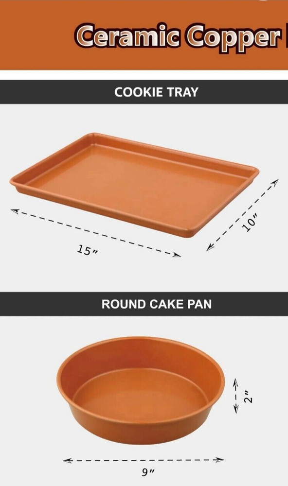 Culinary Edge Copper Ceramic Nonstick Bakeware Set, Assorted Items, 4 Piece