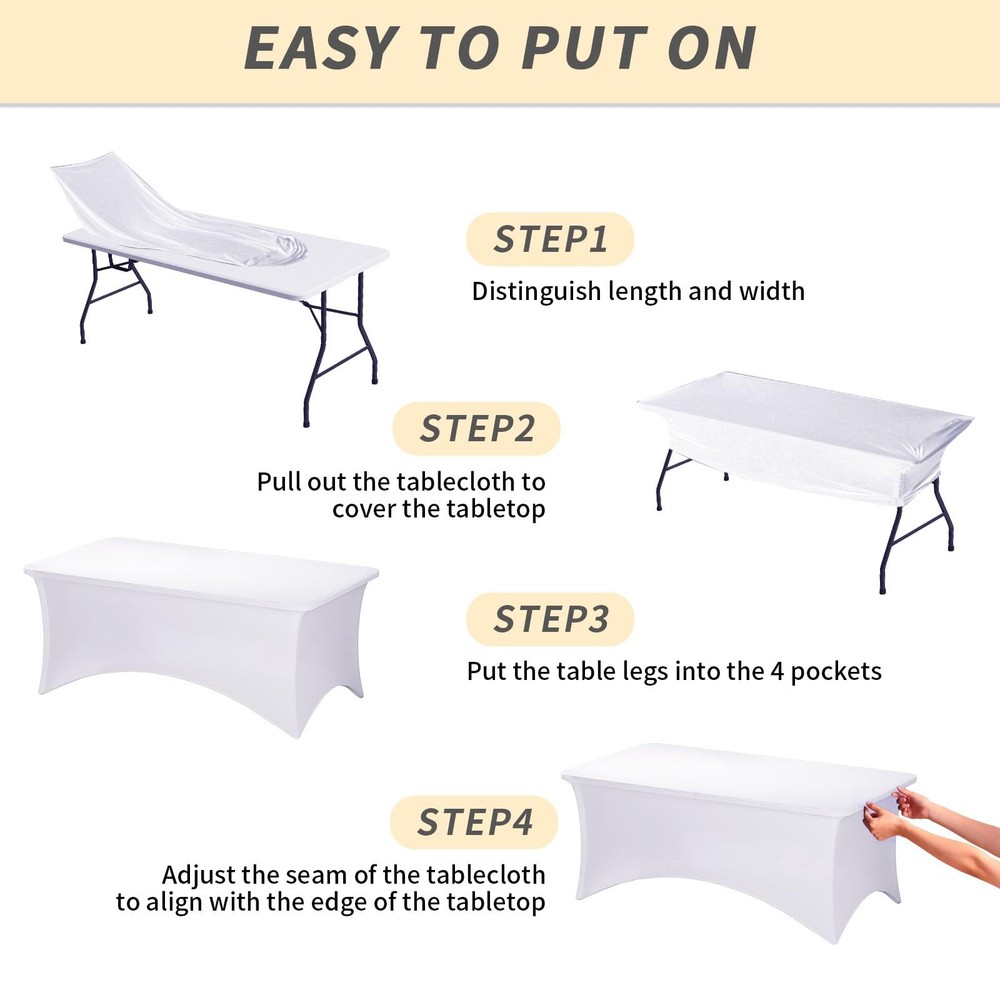 12 Pack White Spandex Rectangular Table Covers, 72"L x 30"W x 30"H, Wedding, ...