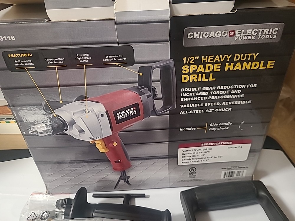 CHICAGO ELECTRIC 1/2" HEAVY DUTY SPADE HANDLE DRILL