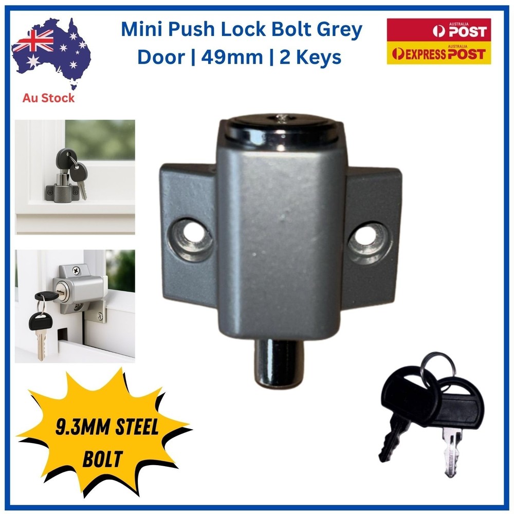 TradeBase Mini Push Lock  Window | Door | Silver Grey