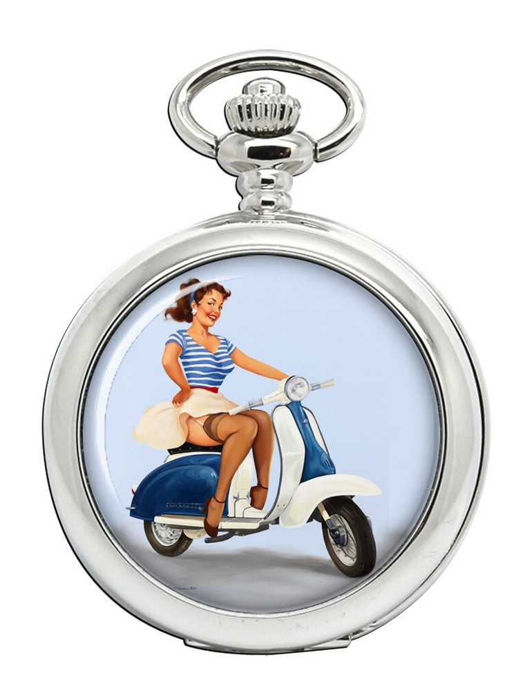 Pin-up Scooter Girl Pocket Watch