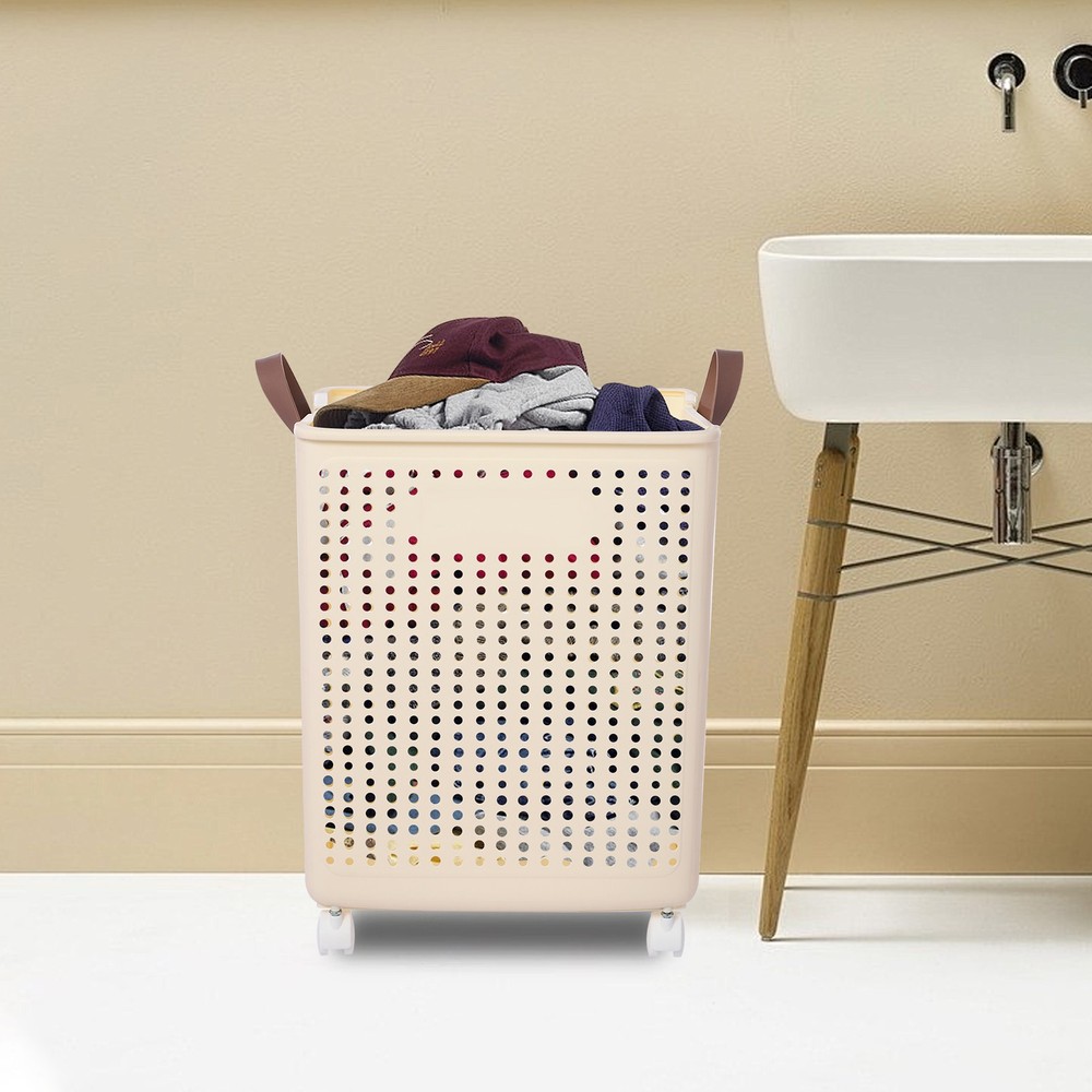 66lbs Collapsible Laundry Hamper Foldable Rolling Laundry Basket With Wheels