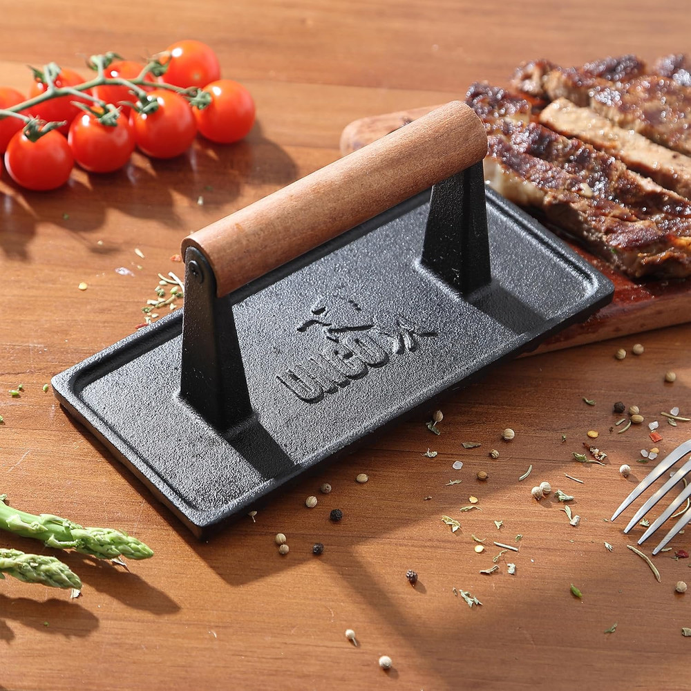 Cast Iron Grill Press: 6.9' round & 8.3' X 4.3' Rectangular - Burger & Meat Pres