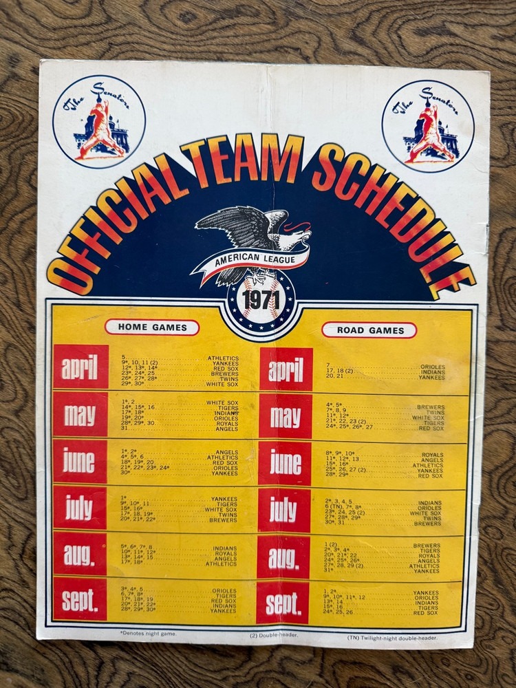 Washington Senators Official Baseball Program MLB 1971 w/Picture Stamps