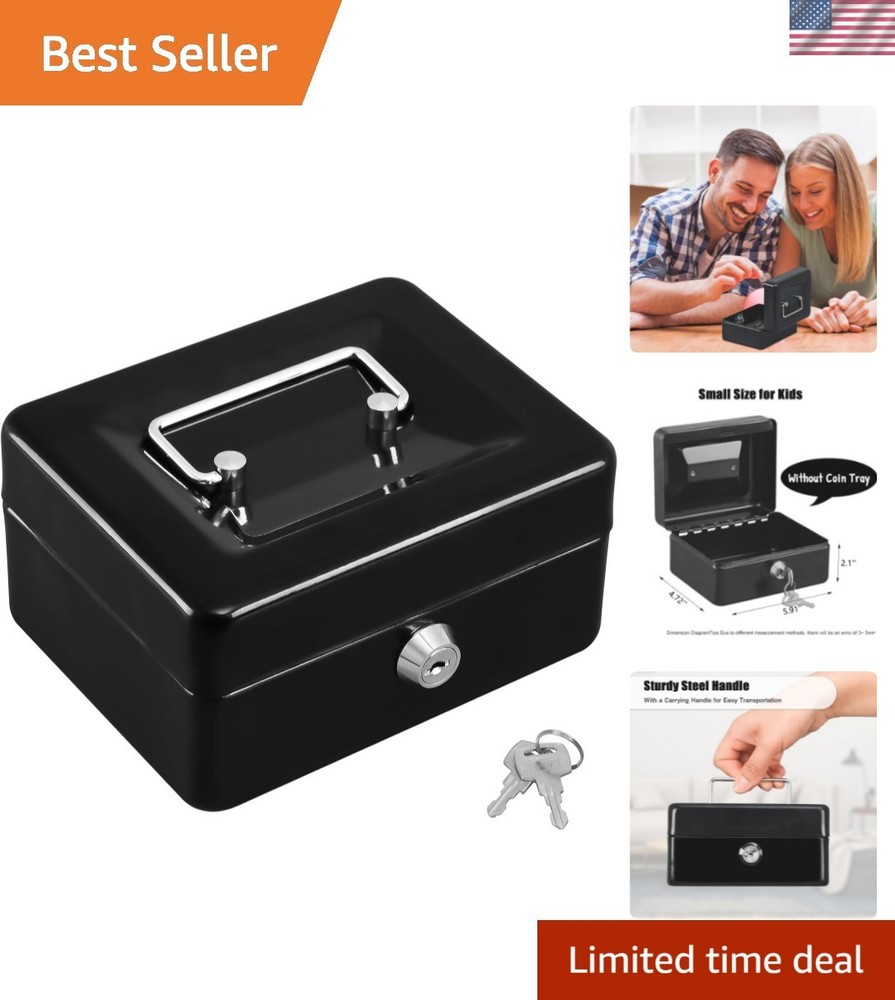 Portable Black Cash Box with Key Lock - Secure and Compact Storage Solution
