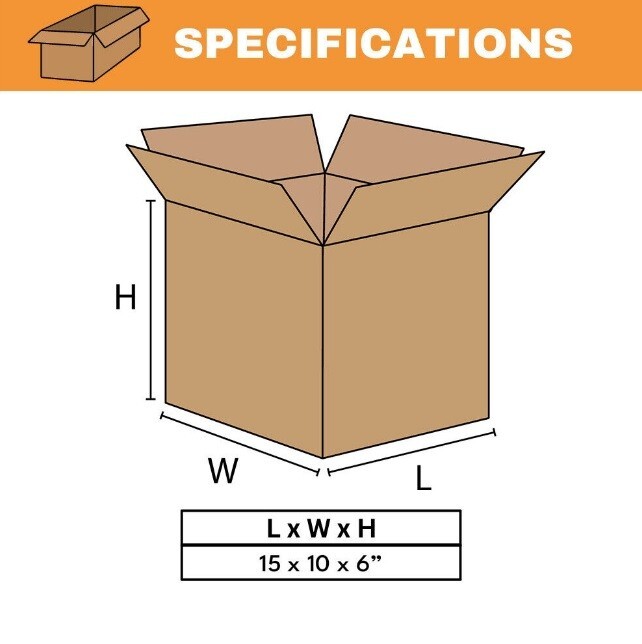 15 x 10 x 6" - Corrugated Boxes, ECT-32, 25/pack