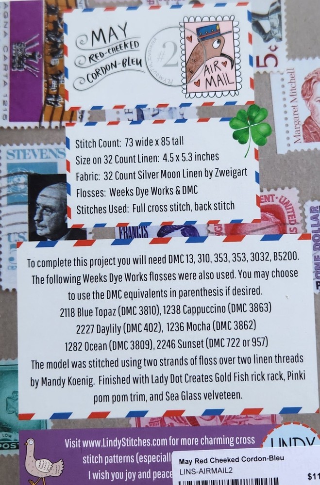 May Red-Cheeked Cordon-Bleu~Lindy Stitches