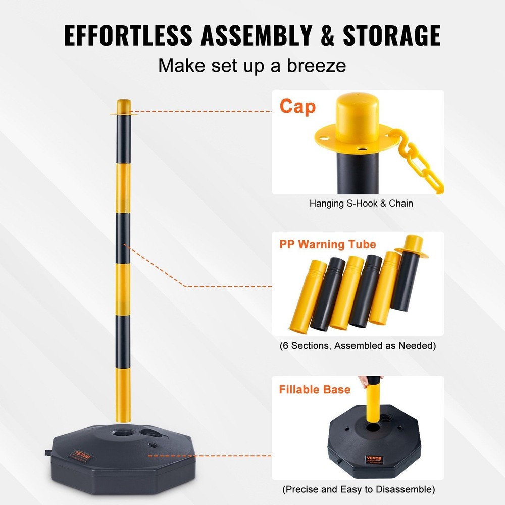 High Visibility Delineator Posts 4 Pcs Stackable Design Fillable Base