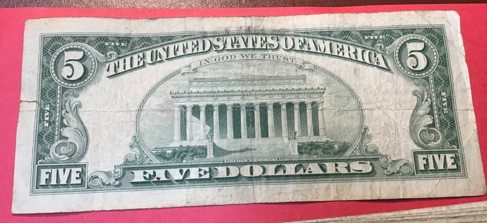 1963 Five Dollar Red Seal $5 Red Seal Note US, 1 Note