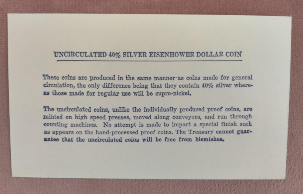 1971 Eisenhower Uncirculated Silver Dollar coin with envelope