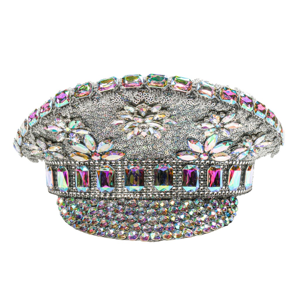 Silver Steampunk Captain Hat with Rhinestones for Burning Man