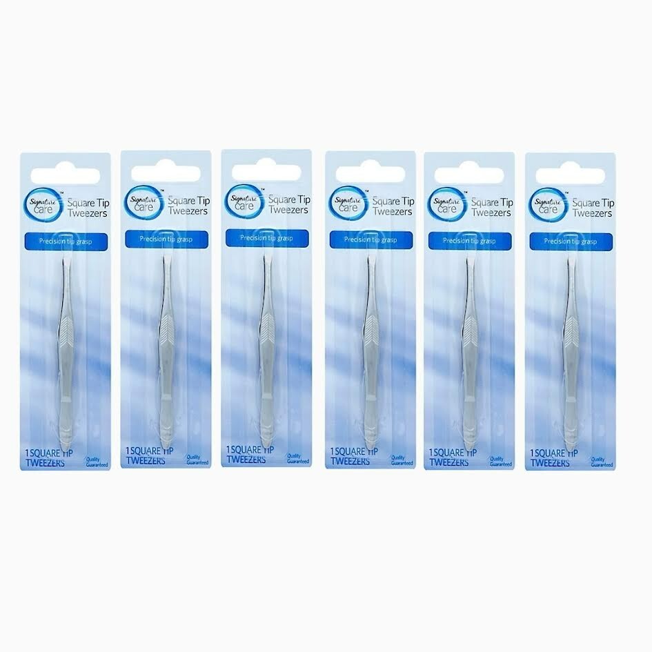 Signature Care Square Tip Tweezers - 6 PACK