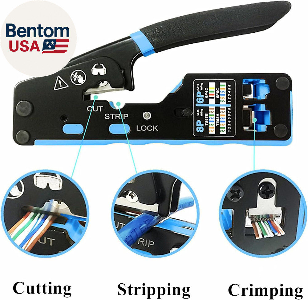Network Tool Kit, Cat6 Cat5E Cat5 Crimping Tool RJ45 Crimp Tool Kit, Pass throug