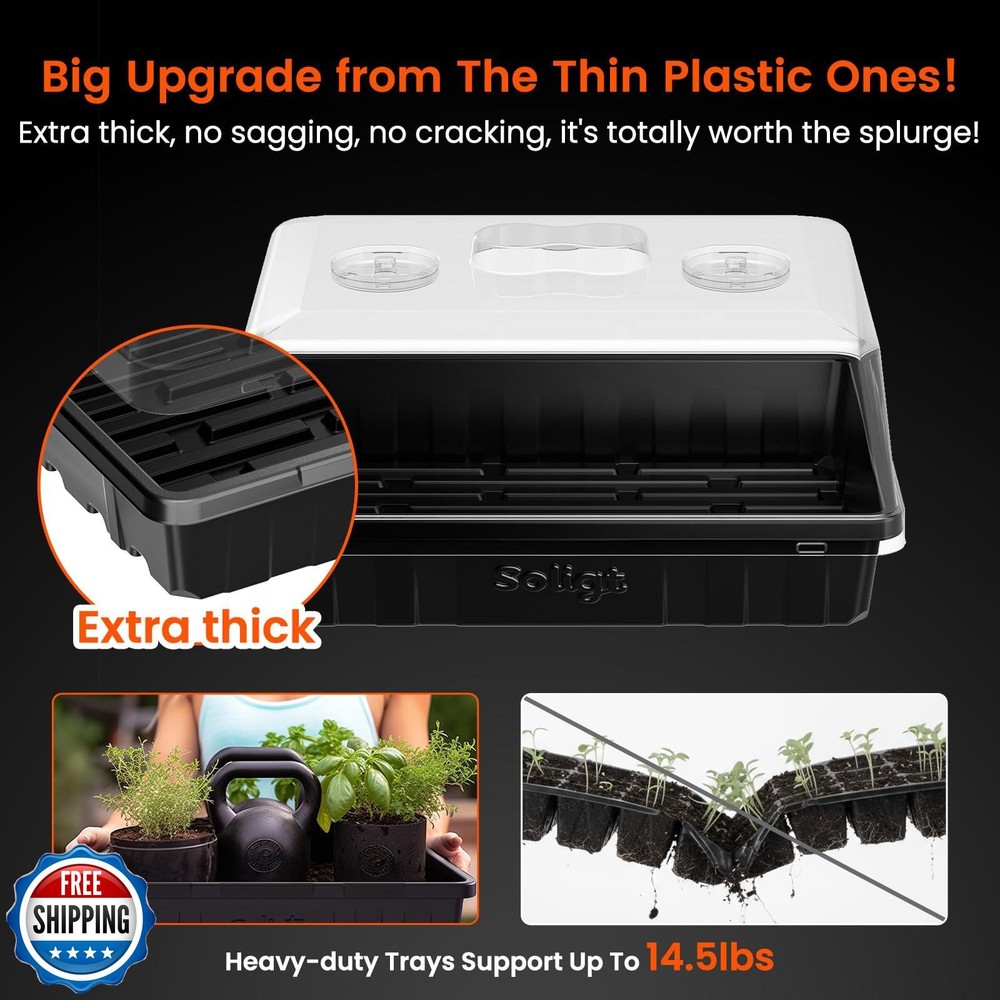 SOLIGT [Thick Plastic] 3-Set Strong Seed Starter Trays with 5" Hu