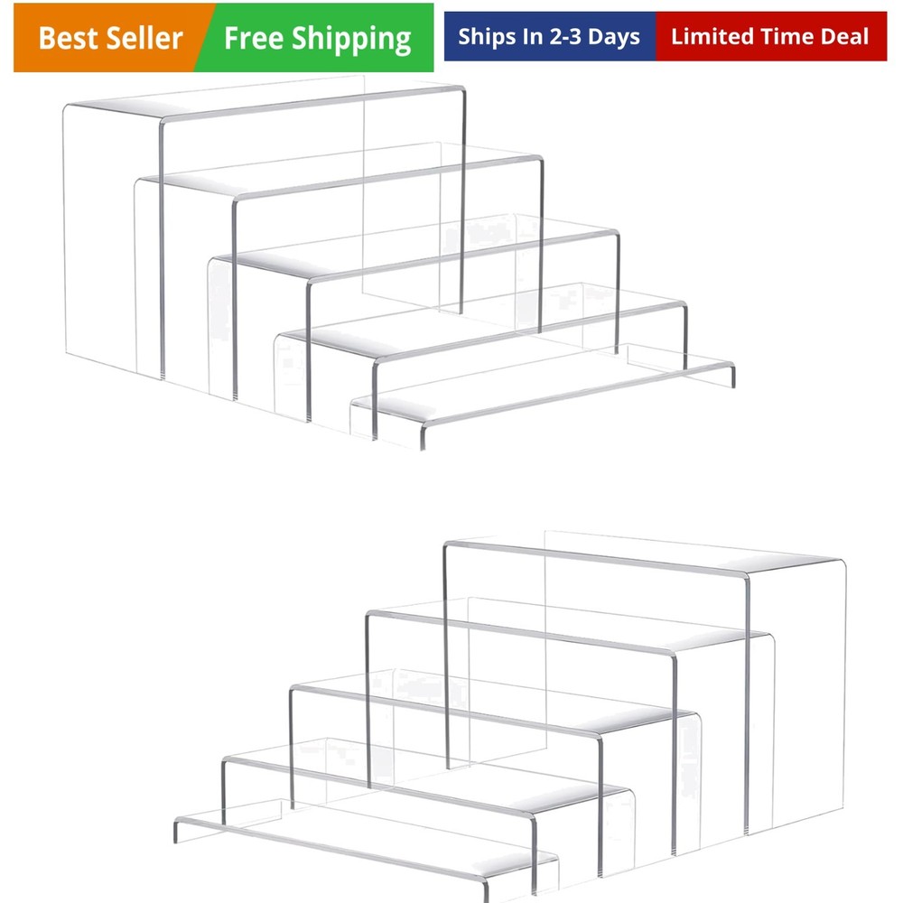2 Sets 10 Pcs Clear Display Risers, Rectangular 7"-8"-9" L Risers Display Sta...