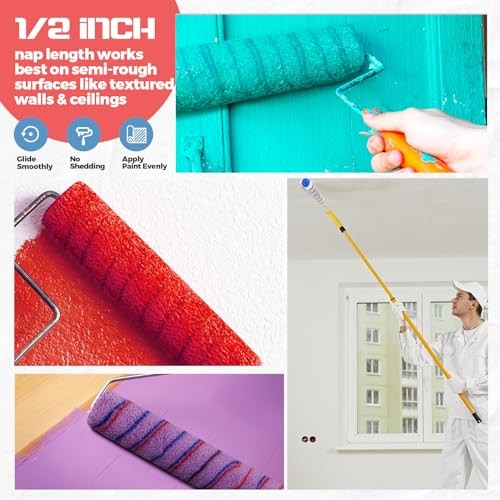 12 Pcs 18 Inch 1/2 Nap Paint Roller Covers Bulk Microfiber Refill Roller