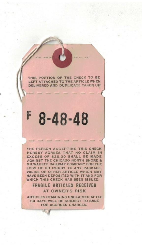 North Shore Line Railway Un-Used Freight Ticket