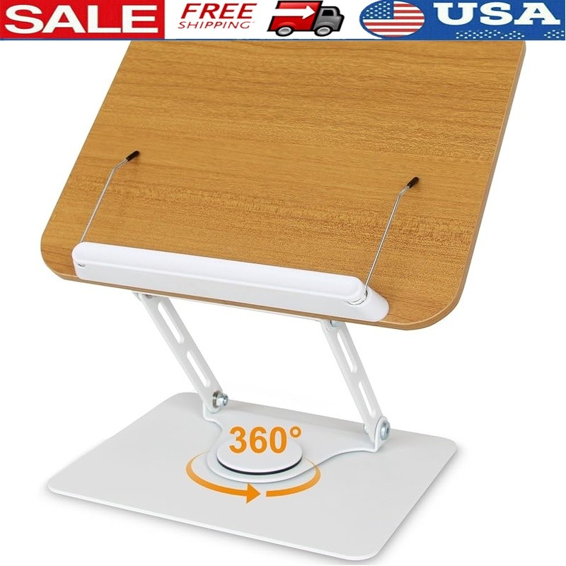 360° Rotating Book Stand Adjustable Ergonomic Holder W/ Clips Desk Use