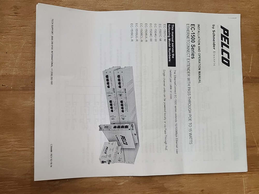 Pelco EC-1501U-M Ethernet Extender 15 Watts CAT5
